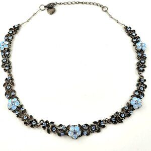 Vintage Floral Swarovski Crystal Necklace Blue Rhinestone Statement